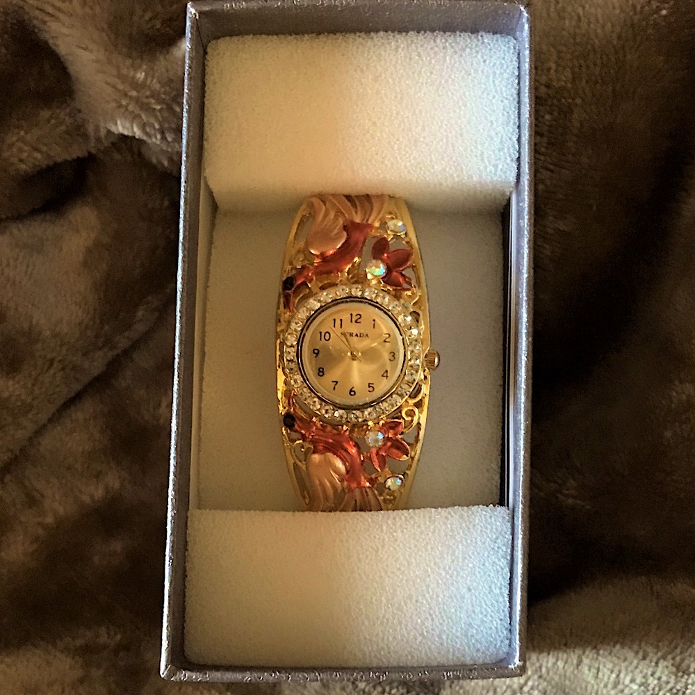 AUSTRIAN CRYSTAL Goldtone Bangle Watch - Picture 3 of 4